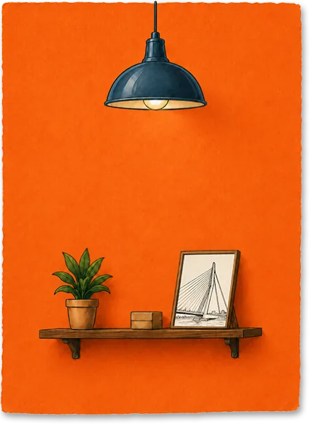 Illustratie van een lamp boven een plank